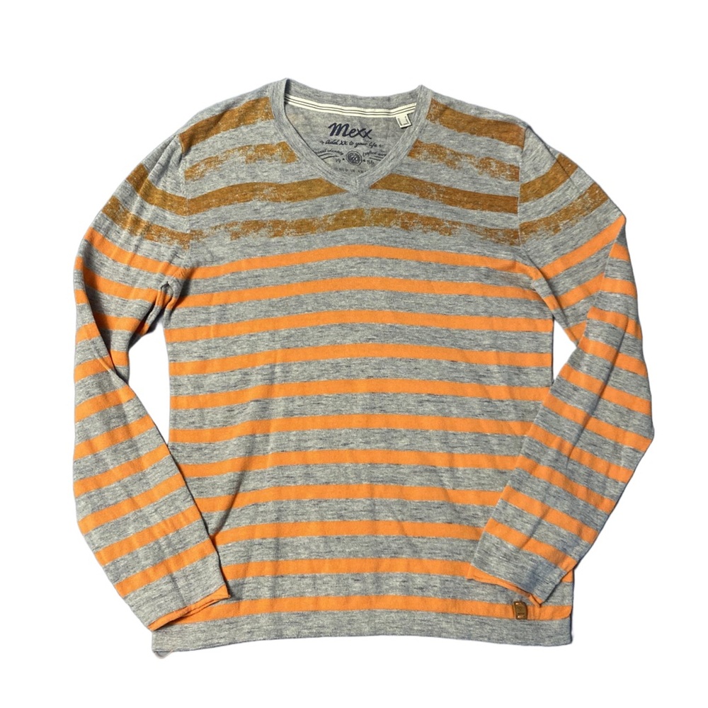 Men's Mexx Striped Long Sleeve Shirt Size M Gray Orange